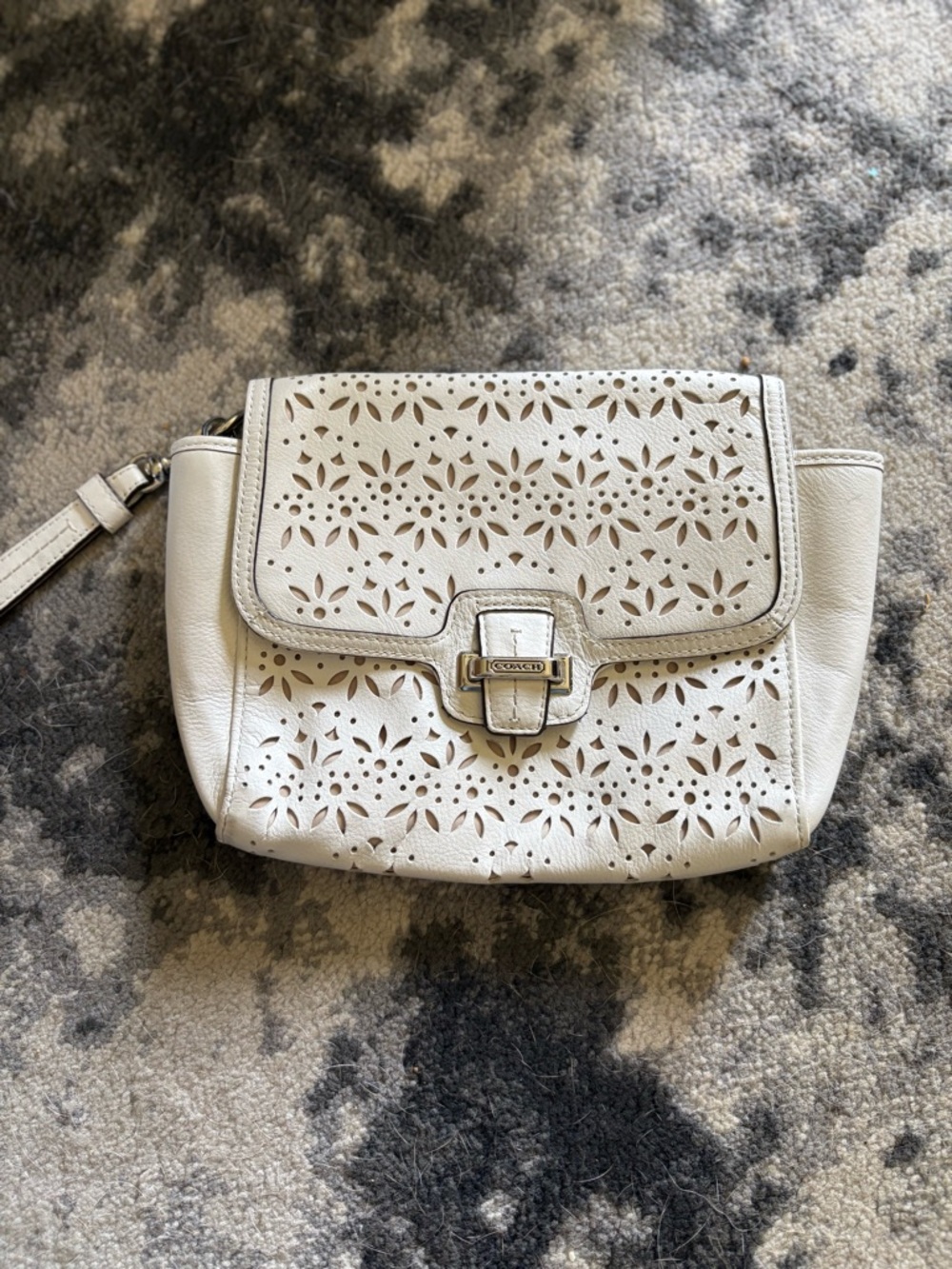 Coach White Perforated Leather Crossbody Bag with Turn-Lock